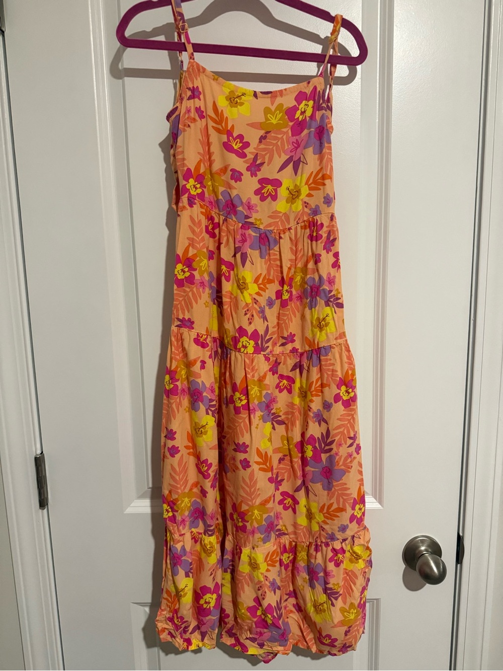 Cat & Jack Peach Floral Tiered Sundress with Pink & Yellow Blossoms